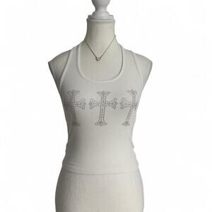 Rollyy Cross Mcbling White Ribbed Fitted Halter Top Size Small